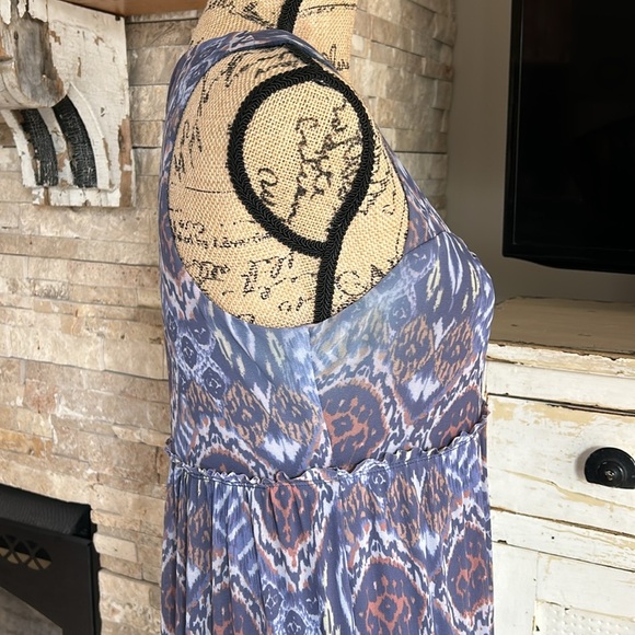 Sundance navy tiered sleeveless racerback maxi dress aztec print lined - Picture 6 of 15